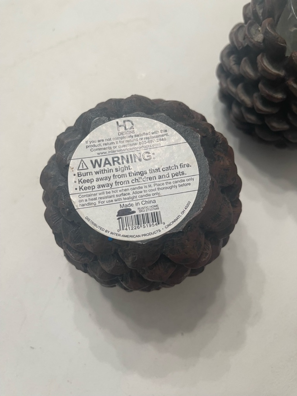 Rustic Brown Pinecone Tealight Candle Holders - Set of 2 - Picture 4 of 5